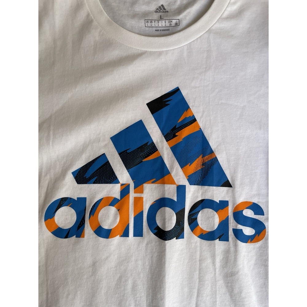 Adidas Men's Large White Camo Logo‎ Graphic T-Shirt Regular Fit Multi Sport